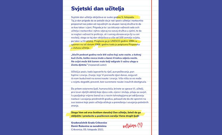  Čestitika povodom Svjetskog dana učitelja 2021