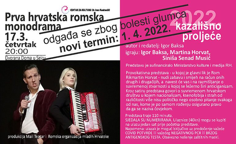  Odgađa se predstava: Prva hrvatska romska monodrama