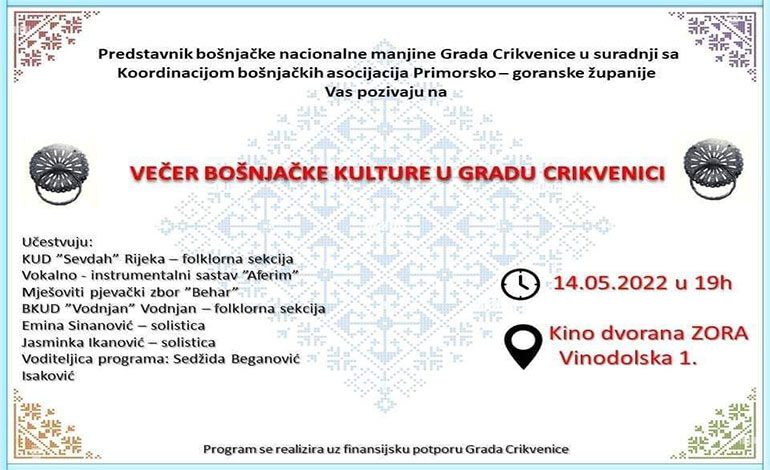  Večer bošnjačke kulture u Gradu Crikvenici – 14.05.