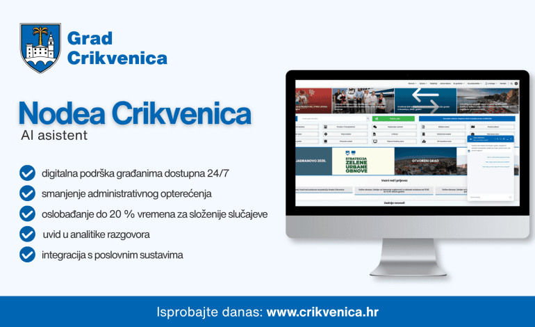 Grad Crikvenica uveo Nodeu – AI podršku za brže i jednostavnije informiranje građana